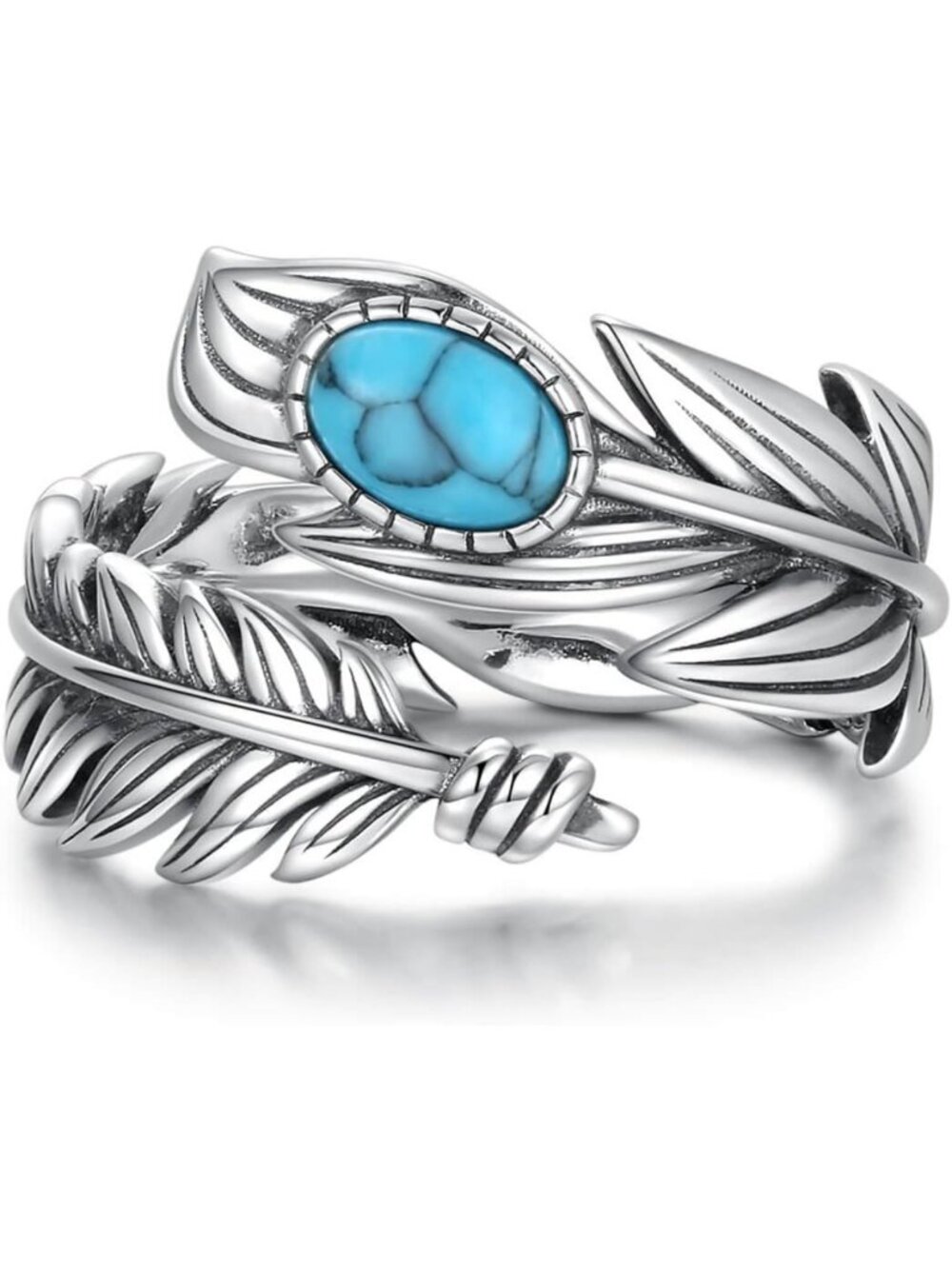Turquoise Feather Ring in Sterling Silver | Western Thumb Jewelry Gift for Her